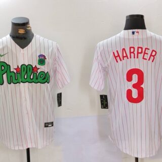 Men's Philadelphia Phillies #3 Bryce Harper White Green Cool Base Stitched Jerseys
