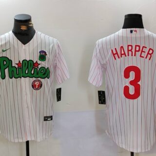 Men's Philadelphia Phillies #3 Bryce Harper White Green Cool Base Stitched Jerseys