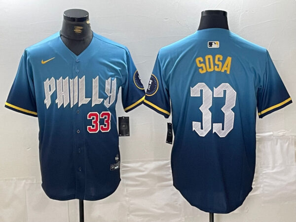Men's Philadelphia Phillies #33 Edmundo Sosa Blue 2024 City Connect Limited Stitched Jerseys