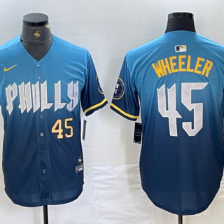 Men's Philadelphia Phillies #45 Zack Wheeler Blue 2024 City Connect Limited Stitched Baseball Jersey