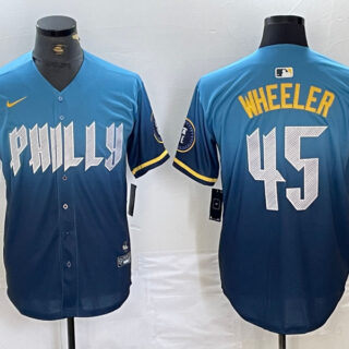 Men's Philadelphia Phillies #45 Zack Wheeler Blue 2024 City Connect Limited Stitched Baseball Jersey
