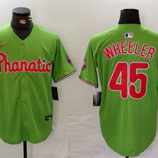 Men's Philadelphia Phillies #45 Zack Wheeler Green With Patch Stitched Jersey