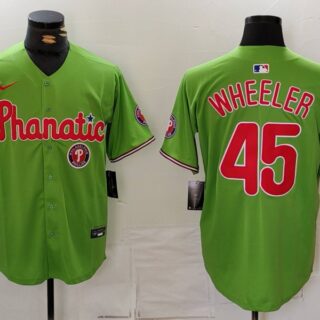 Men's Philadelphia Phillies #45 Zack Wheeler Green With Patch Stitched Jerseys