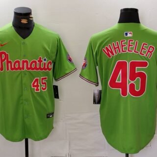 Men's Philadelphia Phillies #45 Zack Wheeler Green With Patch Stitched Jerseys