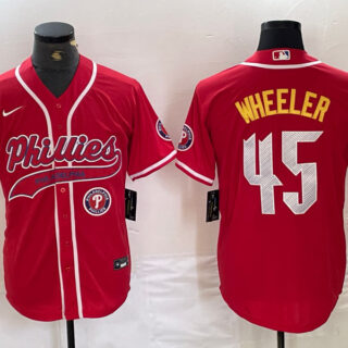 Men's Philadelphia Phillies #45 Zack Wheeler Red 2024 City Connect Limited Stitched Baseball Jersey