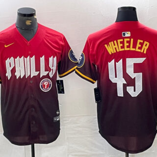 Men's Philadelphia Phillies #45 Zack Wheeler Red 2024 City Connect Limited Stitched Jersey