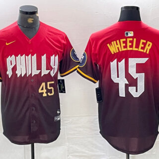 Men's Philadelphia Phillies #45 Zack Wheeler Red 2024 City Connect Limited Stitched Jersey