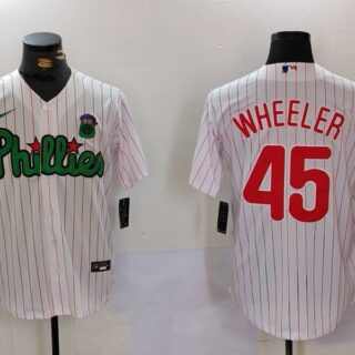 Men's Philadelphia Phillies #45 Zack Wheeler White Green Cool Base Stitched Jerseys