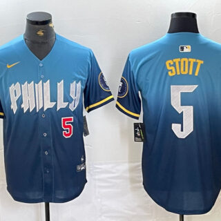 Men's Philadelphia Phillies #5 Bryson Stott Blue 2024 City Connect Limited Stitched Jersey