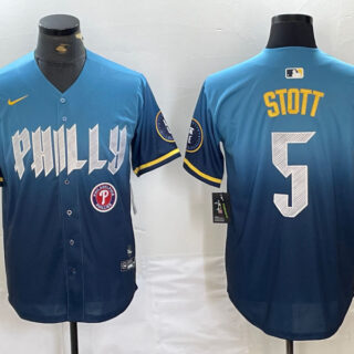 Men's Philadelphia Phillies #5 Bryson Stott Blue 2024 City Connect Limited Stitched Jersey
