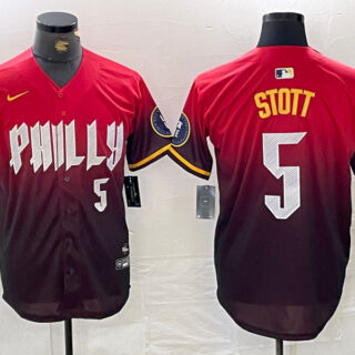 Men's Philadelphia Phillies #5 Bryson Stott Red 2024 City Connect Limited Stitched Jersey