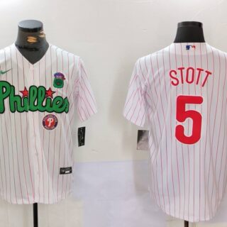Men's Philadelphia Phillies #5 Bryson Stott White Green Cool Base Stitched Jerseys