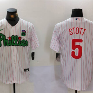Men's Philadelphia Phillies #5 Bryson Stott White Green Cool Base Stitched Jersey