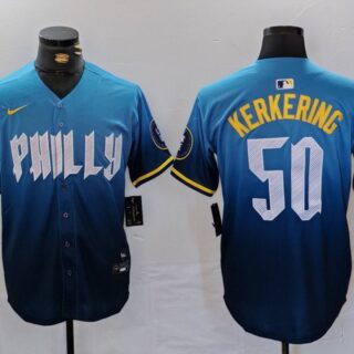 Men's Philadelphia Phillies #50 Orion Kerkering Blue 2024 City Connect Limited Stitched Jerseys
