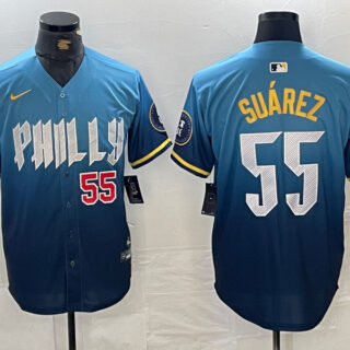 Men's Philadelphia Phillies #55 Ranger Suárez Blue 2024 City Connect Limited Stitched Jersey
