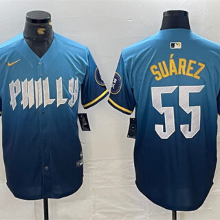 Men's Philadelphia Phillies #55 Ranger Suárez Blue 2024 City Connect Limited Stitched Jersey
