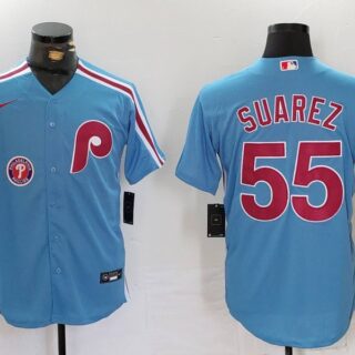 Men's Philadelphia Phillies #55 Ranger Suárez Blue Cool Base Stitched Jerseys