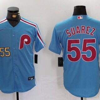 Men's Philadelphia Phillies #55 Ranger Suárez Blue Cool Base Stitched Jerseys