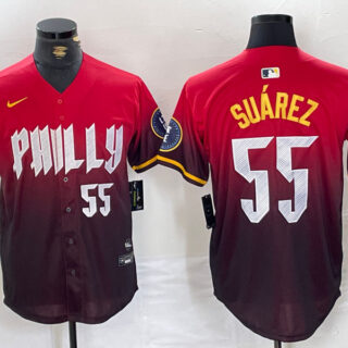 Men's Philadelphia Phillies #55 Ranger Suárez Red 2024 City Connect Limited Stitched Jerseys