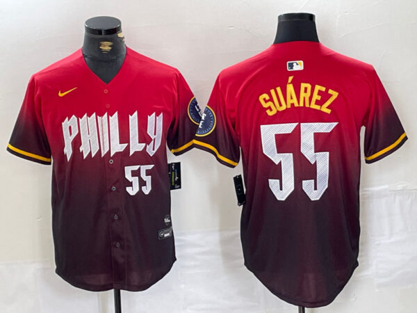 Men's Philadelphia Phillies #55 Ranger Suárez Red 2024 City Connect Limited Stitched Jerseys