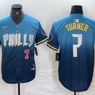 Men's Philadelphia Phillies #7 Trea Turner Blue 2024 City Connect Limited Stitched Jersey