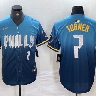 Men's Philadelphia Phillies #7 Trea Turner Blue 2024 City Connect Limited Stitched Jersey
