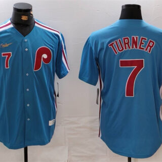 Men's Philadelphia Phillies #7 Trea Turner Blue Cool Base Stitched Jersey