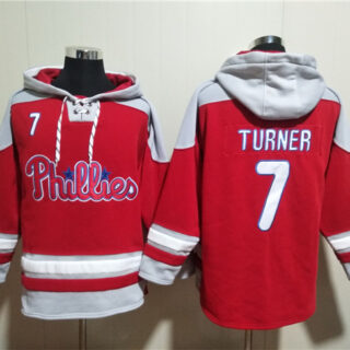 Men's Philadelphia Phillies #7 Trea Turner Red Ageless Must-Have Lace-Up Pullover Hoodie
