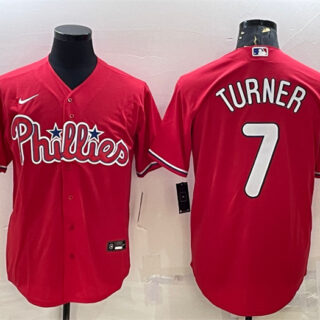 Men's Philadelphia Phillies #7 Trea Turner Red Cool Base Stitched Baseball Jersey