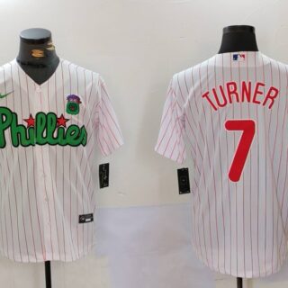 Men's Philadelphia Phillies #7 Trea Turner White Green Cool Base Stitched Jerseys