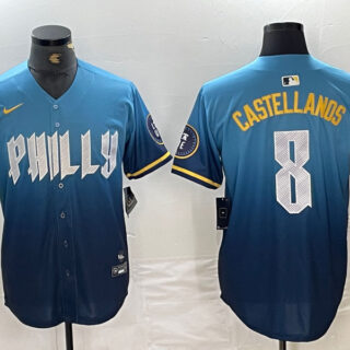 Men's Philadelphia Phillies #8 Nick Castellanos Blue 2024 City Connect Limited Stitched Jersey