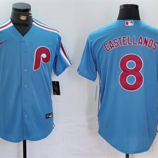 Men's Philadelphia Phillies #8 Nick Castellanos Blue Cool Base Stitched Jersey