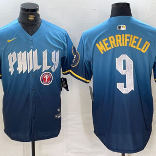Men's Philadelphia Phillies #9 Whit Merrifield Blue 2024 City Connect Limited Stitched Jerseys
