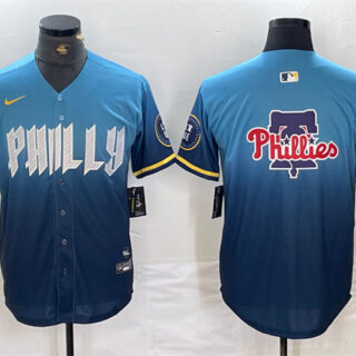 Men's Philadelphia Phillies Blue Team Big Logo 2024 City Connect Limited Stitched Baseball Jersey