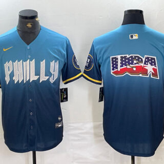 Men's Philadelphia Phillies Blue Team Big Logo 2024 City Connect Limited Stitched Baseball Jerseys
