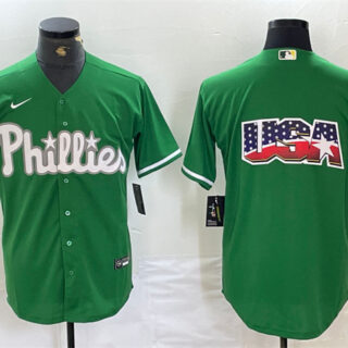 Men's Philadelphia Phillies Green Team Big Logo Cool Base Stitched Baseball Jersey