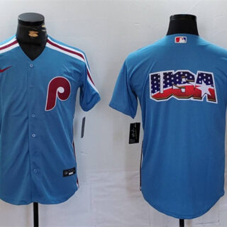 Men's Philadelphia Phillies Team Big Logo Blue Cool Base Stitched Jersey