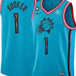Men's Phoenix Suns #1 Devin Booker Blue 2022-23 City Edition With NO.6 Patch Stitched Basketball Jersey