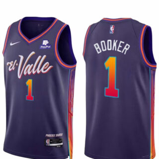 Men's Phoenix Suns #1 Devin Booker Purple 2023 24 City Edition Stitched Basketball Jersey