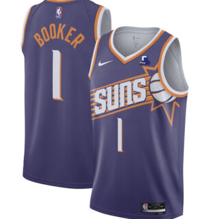 Men's Phoenix Suns #1 Devin Booker Purple 2023 Icon Edition Stitched Basketball Jersey
