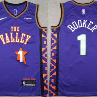 Men's Phoenix Suns #1 Devin Booker Purple 2024-25 City Edition Stitched Basketball Jersey