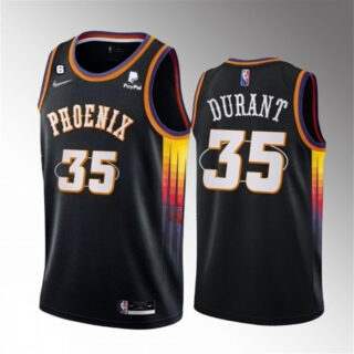 Men's Phoenix Suns #35 Kevin Durant Black 2022 23 With No.6 Patch Statement Edition Stitched Basketball Jersey