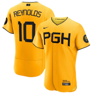 Men's Pittsburgh Pirates #10 Bryan Reynolds Gold 2023 City Connect Flex Base Stitched Jersey