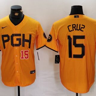 Men's Pittsburgh Pirates #15 Oneil Cruz Gold City Connect Stitched Jerseys