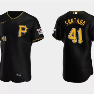 Men's Pittsburgh Pirates #41 Carlos Santana Black Flex Base Stitched Baseball Jersey