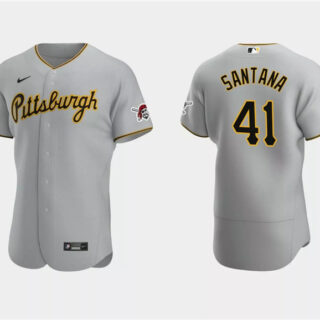 Men's Pittsburgh Pirates #41 Carlos Santana Grey Flex Base Stitched Baseball Jersey