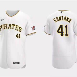 Men's Pittsburgh Pirates #41 Carlos Santana White Flex Base Stitched Baseball Jersey