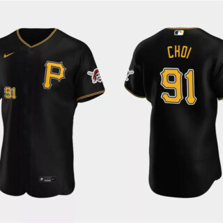 Men's Pittsburgh Pirates #91 Ji Man Choi Black Flex Base Stitched Baseball Jersey