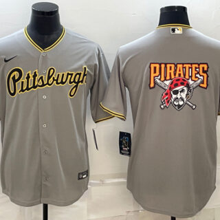Men's Pittsburgh Pirates Gray Team Big Logo Cool Base Stitched Baseball Jersey
