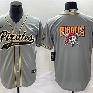 Men's Pittsburgh Pirates Gray Team Big Logo Cool Base Stitched Baseball Jersey